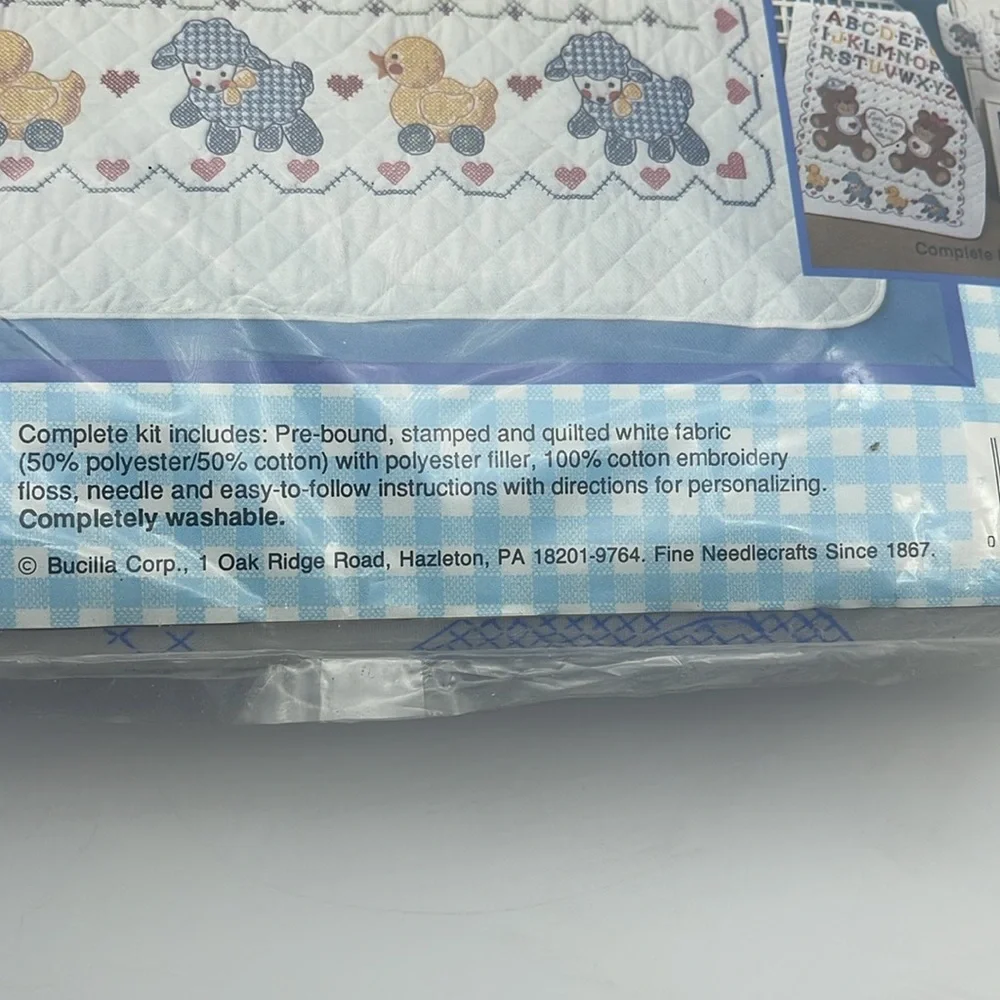 Bucilla Baby Stamped Cross Stitch Kit Alphabet Bears Crib Cover Quilt Blanket